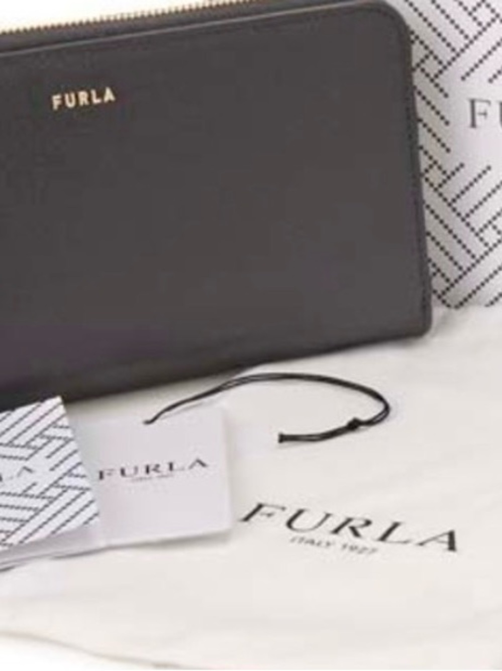 Furla vintage Black Zip-Around Leather Wallet with Gold Logo very good